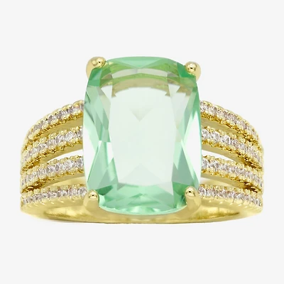 Sparkle Allure Split Shank Womens Green Crystal 14K Gold Over Brass Cocktail Ring
