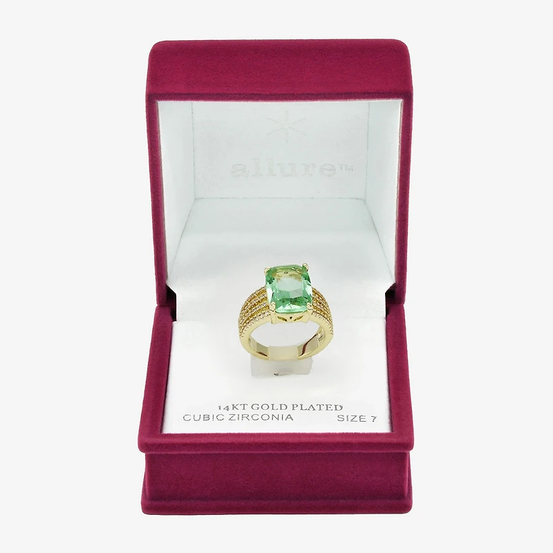 Sparkle Allure Split Shank Womens Green Crystal 14K Gold Over Brass Cocktail Ring
