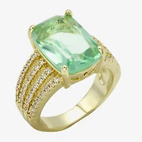 Sparkle Allure Split Shank Womens Green Crystal 14K Gold Over Brass Cocktail Ring