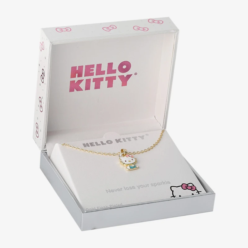 Hello Kitty Womens Pink Crystal 18K Gold Over Brass 18 Inch Pendant Necklace