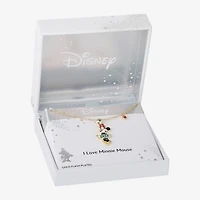 Disney Classics Womens Red Crystal 18K Gold Over Brass Bow 18 Inch Pendant Necklace