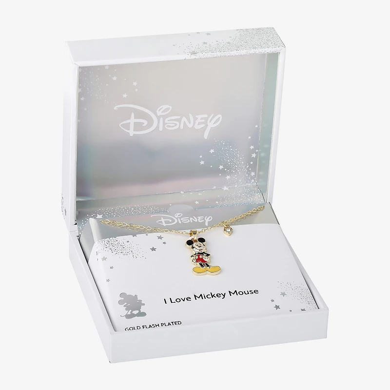 Disney Classics Womens Crystal 18K Gold Over Brass 18 Inch Pendant Necklace