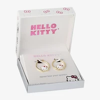 Womens Crystal 18K Gold Over Brass 25.4mm Bow Hello Kitty Hoop Earrings