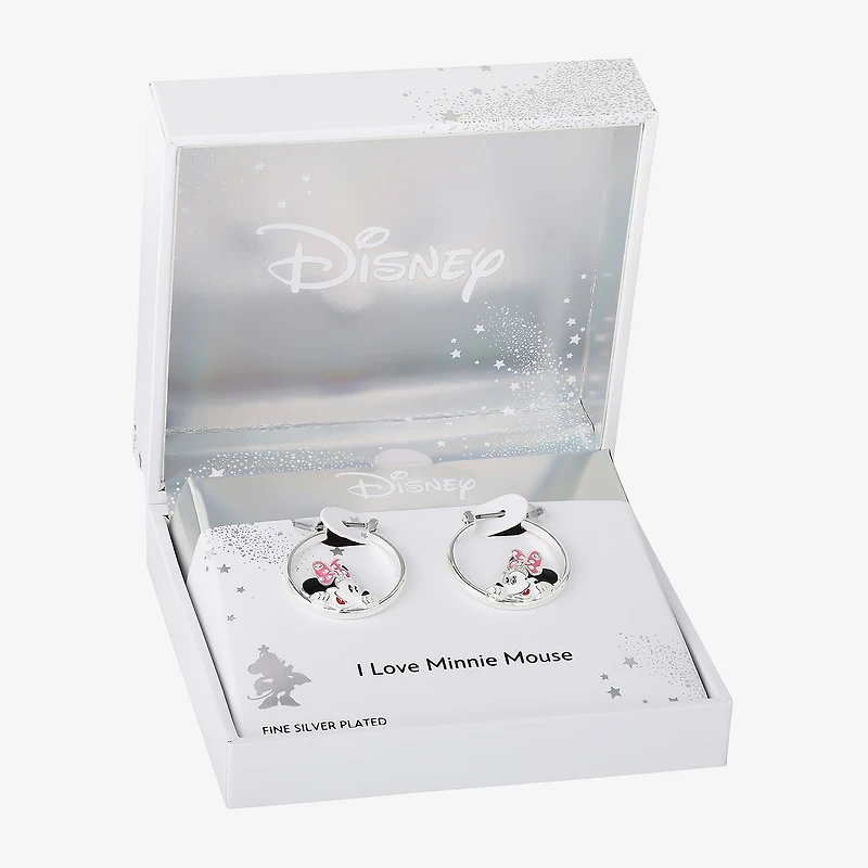 Disney Classics Womens Crystal 22.8mm Bow Minnie Mouse Hoop Earrings