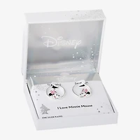 Disney Classics Womens Crystal 22.8mm Bow Minnie Mouse Hoop Earrings