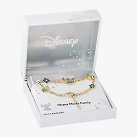 Disney Classics Womens Crystal 18K Gold Over Brass Flower Lilo & Stitch Charm Bracelet