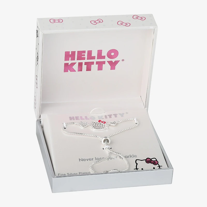 Womens Crystal Bow Heart Hello Kitty Bolo Bracelet