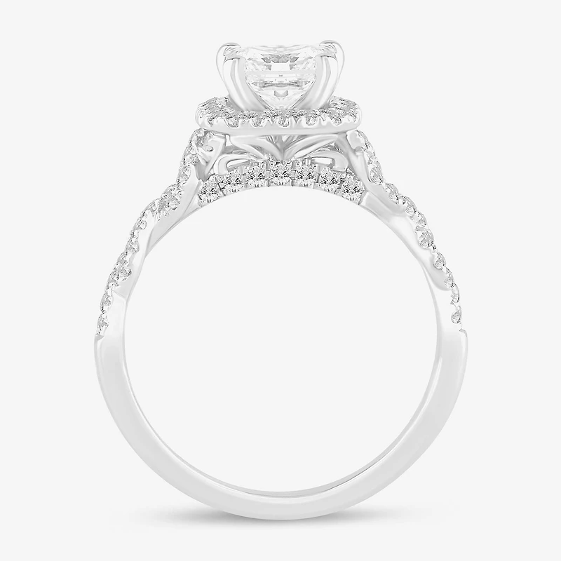 (I / Si2) Womens 1 1/2 CT. T.W. Lab Grown White Diamond 10K Gold Side Stone Engagement Ring