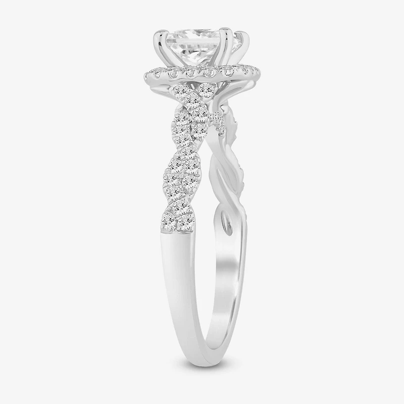 (I / Si2) Womens 1 1/2 CT. T.W. Lab Grown White Diamond 10K Gold Side Stone Engagement Ring