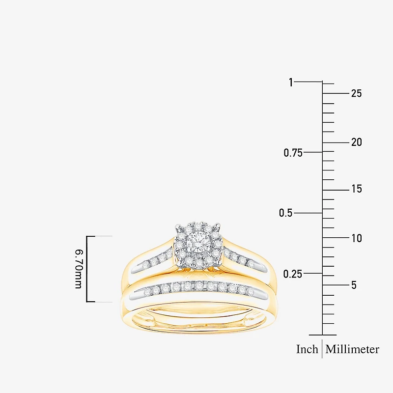 (I / Si1) 3PC Trio Set Featuring 3/8 CT. T.W. Lab Grown White Diamond 10K Two Tone Gold Round Side Stone Wedding Bridal Set