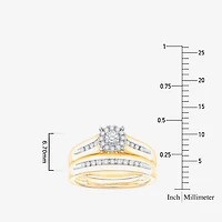 (I / Si1) 3PC Trio Set Featuring 3/8 CT. T.W. Lab Grown White Diamond 10K Two Tone Gold Round Side Stone Wedding Bridal Set