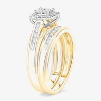 (I / Si1) 3PC Trio Set Featuring 1/2 CT. T.W. Lab Grown White Diamond 10K Two Tone Gold Side Stone Wedding Bridal Set
