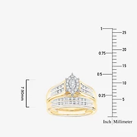 (I / Si1) 3PC Trio Set Featuring 1/2 CT. T.W. Lab Grown White Diamond 10K Two Tone Gold Marquise Side Stone Bridal Set
