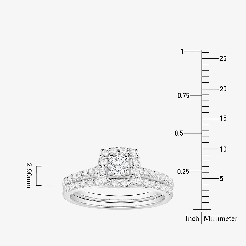 (I / Si1) 3PC Trio Set Featuring 1 CT. T.W. Lab Grown White Diamond 10K White Gold Round Side Stone Wedding Bridal Set
