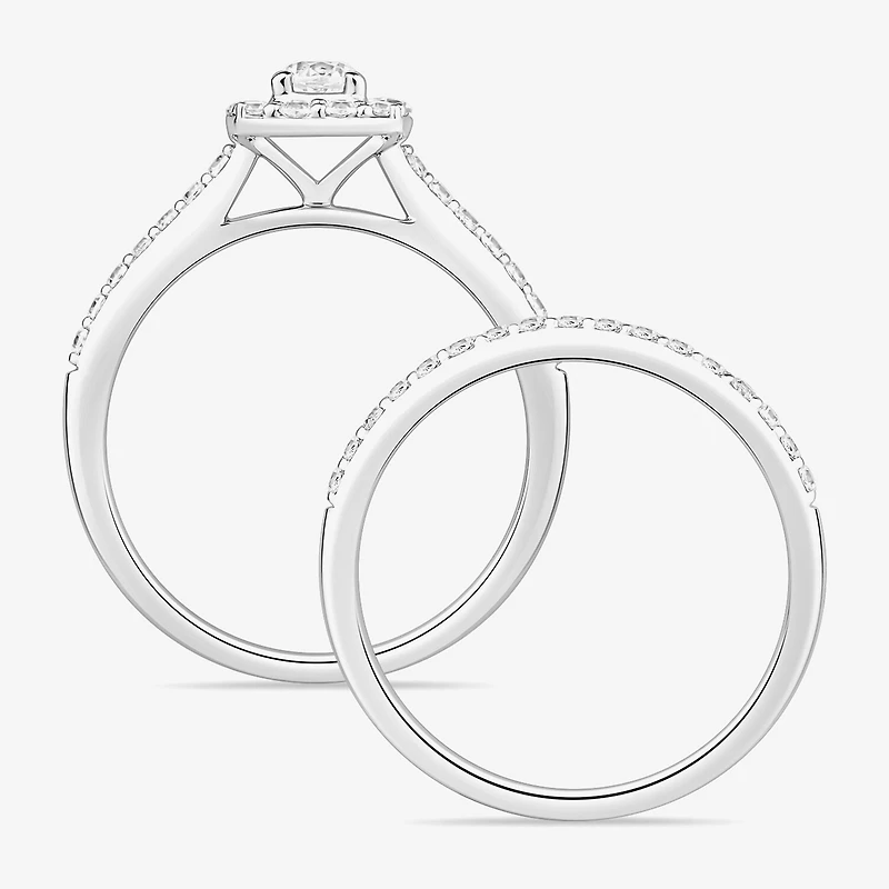 (I / Si1) 3PC Trio Set Featuring 1 CT. T.W. Lab Grown White Diamond 10K White Gold Round Side Stone Wedding Bridal Set