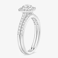 (I / Si1) 3PC Trio Set Featuring 1 CT. T.W. Lab Grown White Diamond 10K White Gold Round Side Stone Wedding Bridal Set