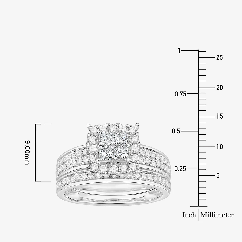 (I / Si1) 3PC Trio Set Featuring 1 1/2 CT. T.W. Lab Grown White Diamond 10K White Gold Side Stone Wedding Bridal Set