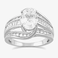 (G / I1) Womens 2 3/4 CT. T.W. Lab Grown White Diamond 10K Gold Oval Side Stone Engagement Ring