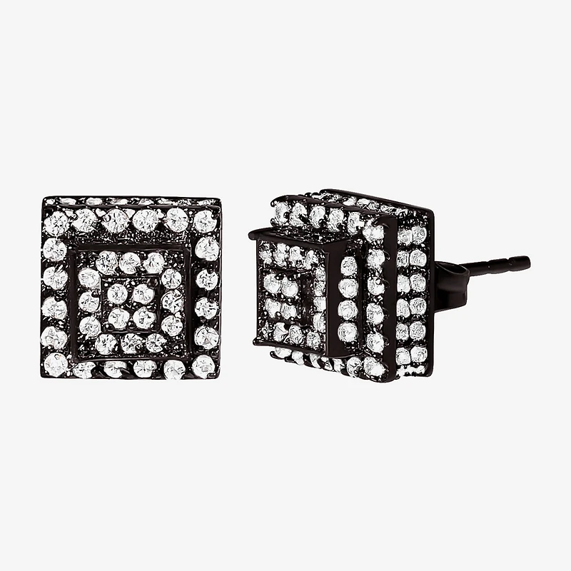 Cubic Zirconia Stainless Steel 7.6mm Square Stud Earrings