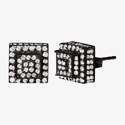 Cubic Zirconia Stainless Steel 7.6mm Square Stud Earrings
