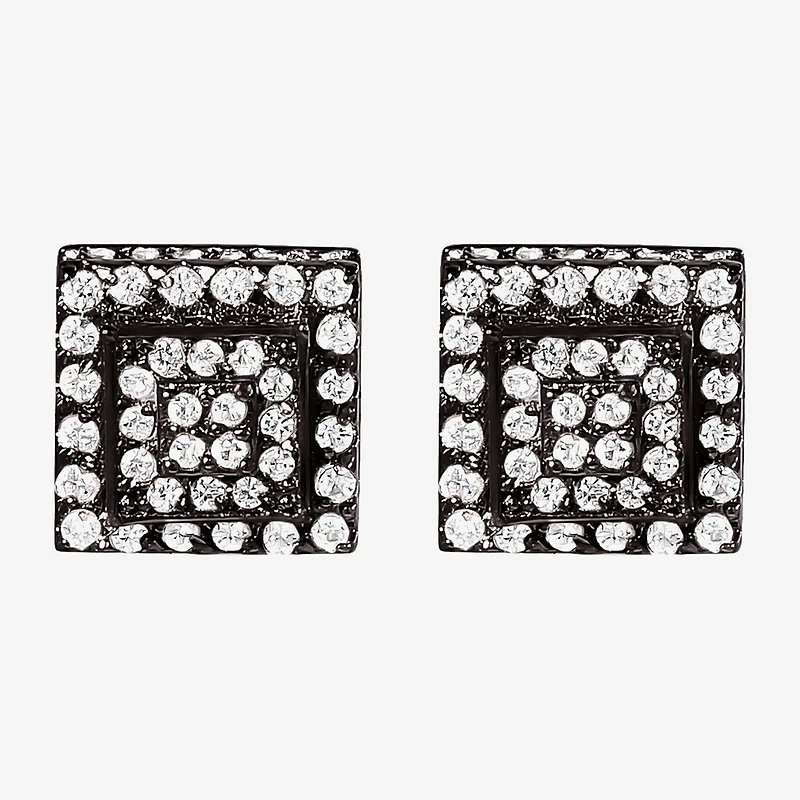 Cubic Zirconia Stainless Steel 7.6mm Square Stud Earrings