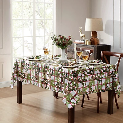 Elrene Home Fashions Pinecone Plaid Holiday Fabric Tablecloth