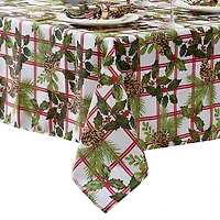 Threadmade Pinecone Plaid Holiday Fabric Tablecloth