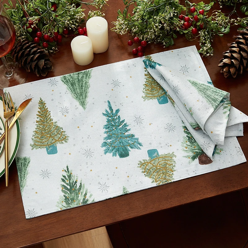 Threadmade Lucina Twinkle Trees Holiday Lurex Fabric 4-pc. Placemat
