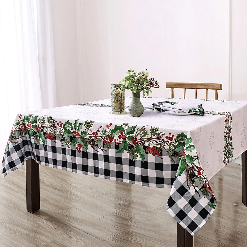 Elrene Home Fashions Holly Farmhouse Charm Holiday Fabric Tablecloth