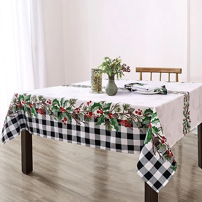 Elrene Home Fashions Holly Farmhouse Charm Holiday Fabric Tablecloth