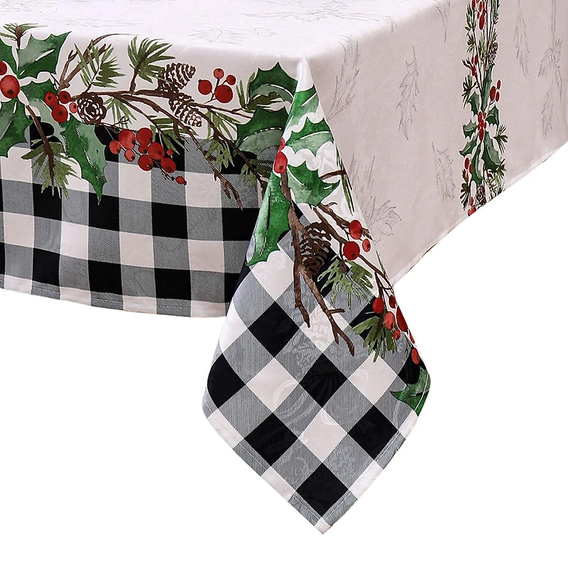 Elrene Home Fashions Holly Farmhouse Charm Holiday Fabric Tablecloth