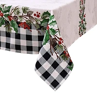 Elrene Home Fashions Holly Farmhouse Charm Holiday Fabric Tablecloth