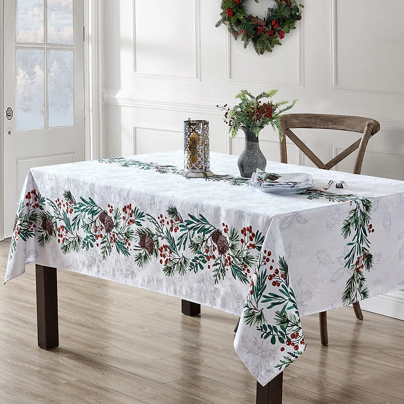 Elrene Home Fashions Holly Berry Flourish Holiday Fabric Tablecloth