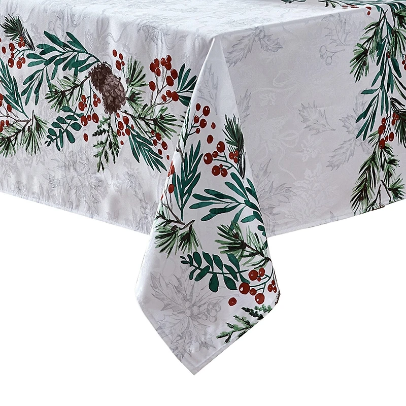 Elrene Home Fashions Holly Berry Flourish Holiday Fabric Tablecloth