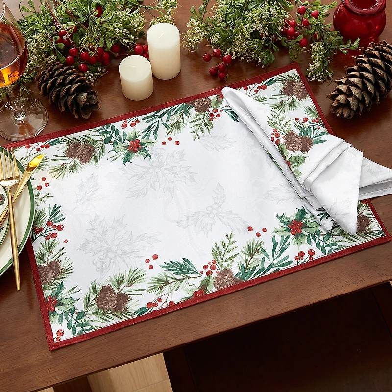 Threadmade Holly Berry Flourish Holiday Fabric 4-pc. Placemat