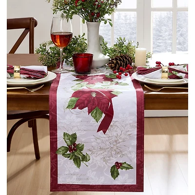 Elrene Home Fashions Clarette Poinsettia Holiday Fabric Table Runner