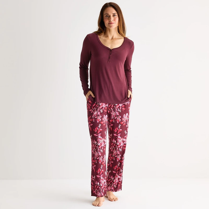 Liz Claiborne Cool and Calm Womens Long Sleeve 2-pc. Pajama Set