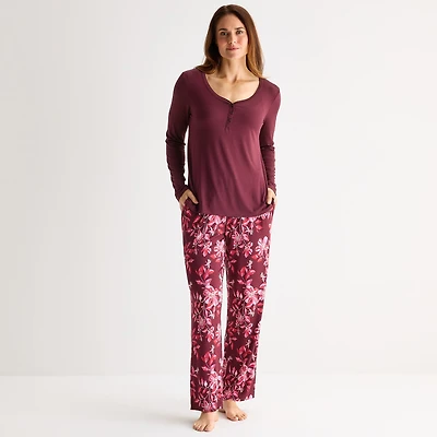Liz Claiborne Cool and Calm Womens Long Sleeve 2-pc. Pajama Set