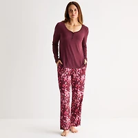 Liz Claiborne Cool and Calm Womens Long Sleeve 2-pc. Pajama Set