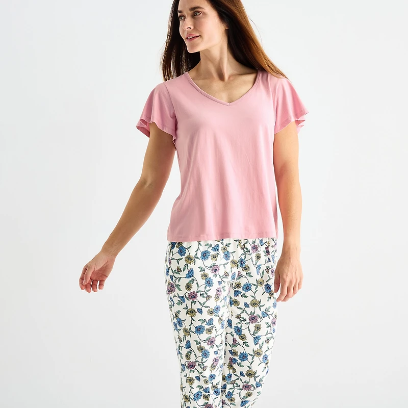 Liz Claiborne Womens V-Neck Short Sleeve 2-pc. Pajama Sets