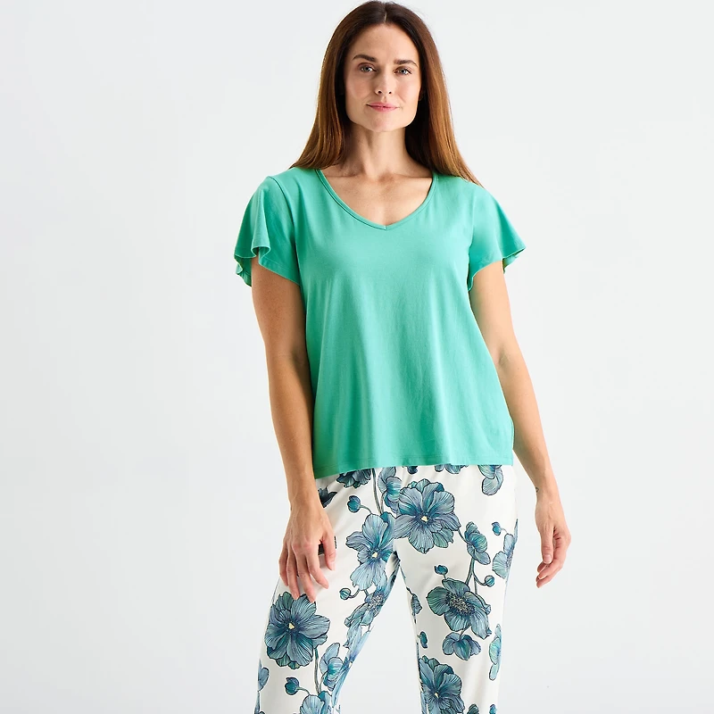 Liz Claiborne Womens V-Neck Short Sleeve 2-pc. Pajama Sets