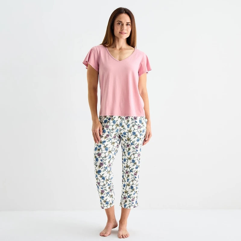 Liz Claiborne Womens V-Neck Short Sleeve 2-pc. Pajama Sets