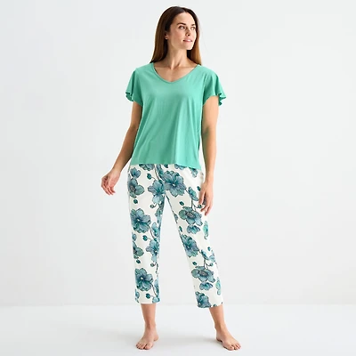 Liz Claiborne Womens V-Neck Short Sleeve 2-pc. Pajama Sets