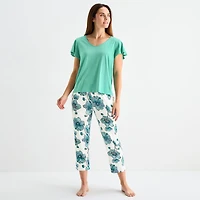 Liz Claiborne Womens V-Neck Short Sleeve 2-pc. Pajama Sets