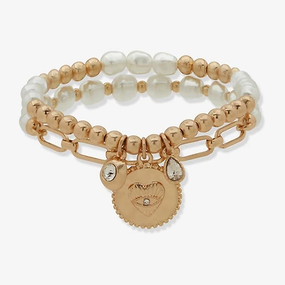 a.n.a Gold Tone Womens 2-pc. White Bracelet Set