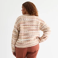 St. John's Bay Plus Womens Crew Neck Long Sleeve Pullover Sweater