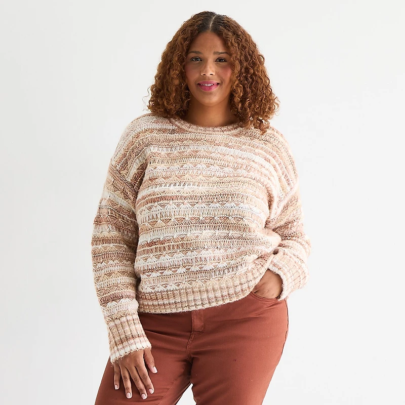 St. John's Bay Plus Womens Crew Neck Long Sleeve Pullover Sweater