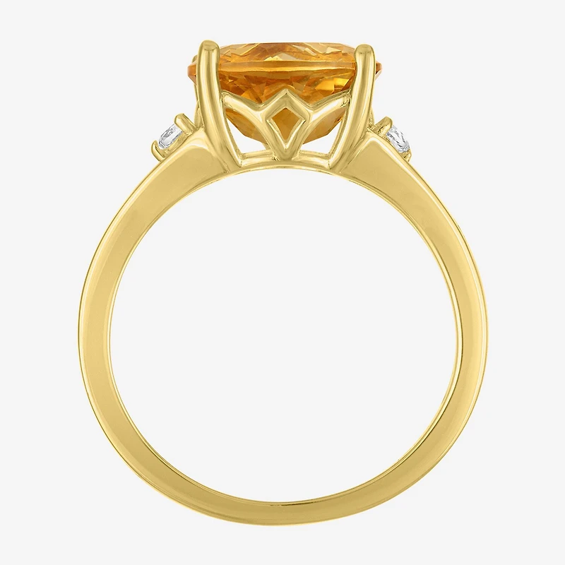 Womens Genuine Yellow Citrine 14K Gold Over Silver Oval 3-Stone Cocktail Ring