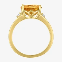 Womens Genuine Yellow Citrine 14K Gold Over Silver Oval 3-Stone Cocktail Ring