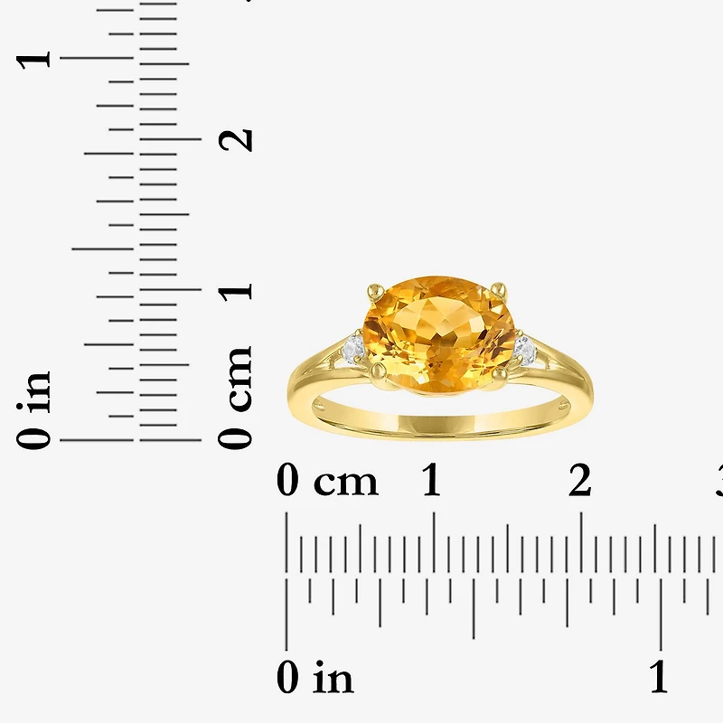 Womens Genuine Yellow Citrine 14K Gold Over Silver Oval 3-Stone Cocktail Ring
